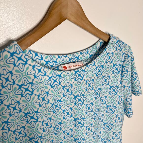 Jude Connally Womens Short Sleeve Sundress Medium Blue Geometric Print Stretch - Picture 4 of 7